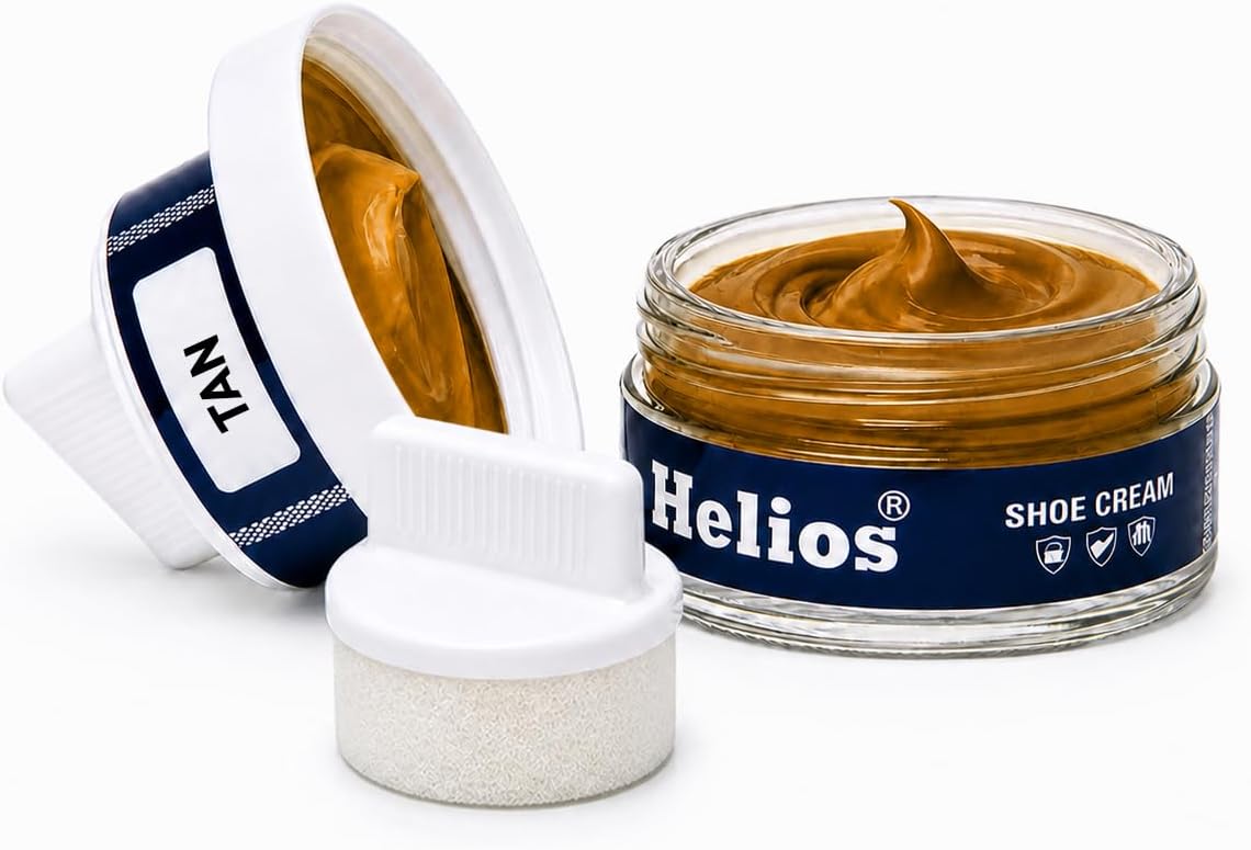 Helios Shoe Cream with applicator | Shoe Polish for Leather | Boot, Purse, Belt, Handbag, Jacket | Leather Conditioner | 48 GM