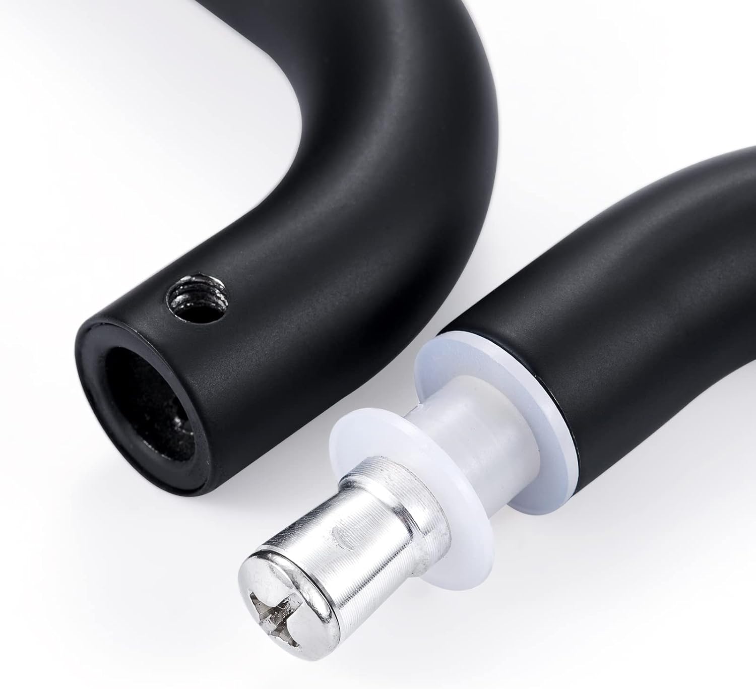 back-to-back matte black shower door handle showing metal washers