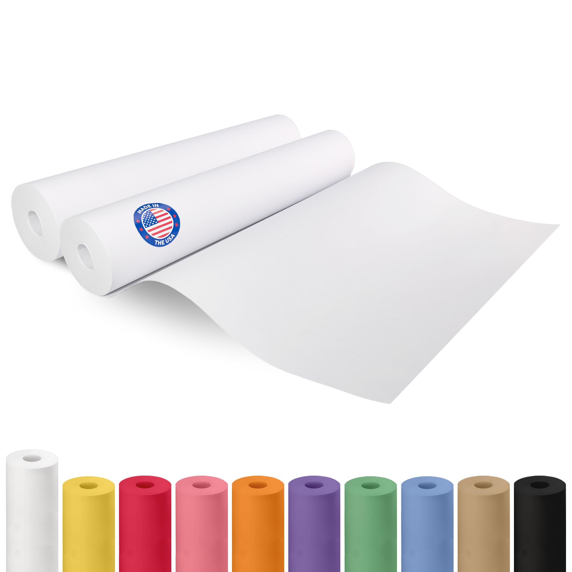 Rollos de papel blanco de 18 x 2160 pulgadas, paquete de 2 – Papel kraft blanco de calidad fabricado en Estados Unidos de 50 libras de grosor para embalaje, envío, manualidades/artes, material de