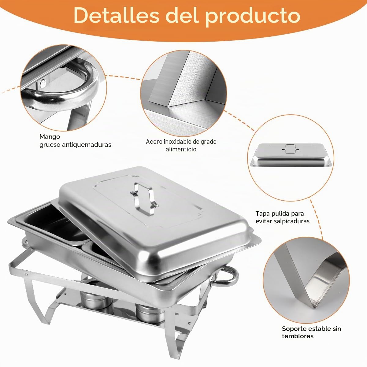 Calentador de Alimentos Bufé, Servidor de Calentador Buffet, Chafing Dish de Acero Inoxidable para Buffet con Pinzas y Cucharas para Fiestas, Catering, Banquetes (4 unidades, 8 x GN 1/2)