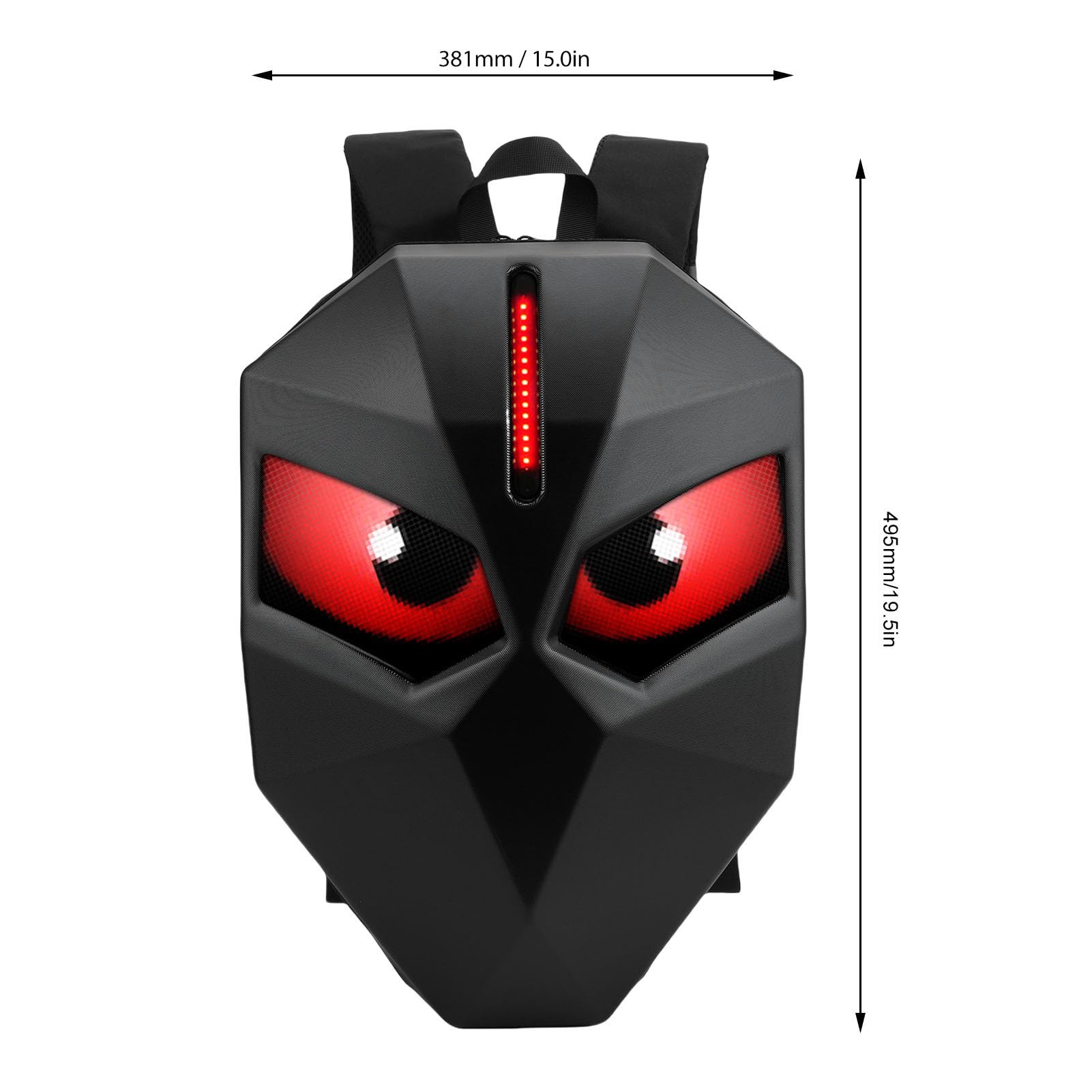 Asixxsix LED-Rucksack, Programmierbarer Motorrad-Rucksack mit LED-Augen, Wasserdichte Hartschalen-Motorradtasche, Farbbildschirm, DIY-Laptop- für Reiten, Radfahren, Reisen