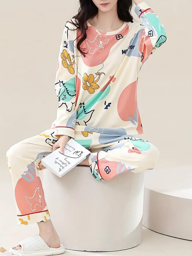 Celary Korean Style Women’s Night Suit|| Cute Printed Pajama Set|| Long Sleeve Top & Pants|| Soft Cotton Loungewear||Winter Night Suit - Image 2 thumbnail