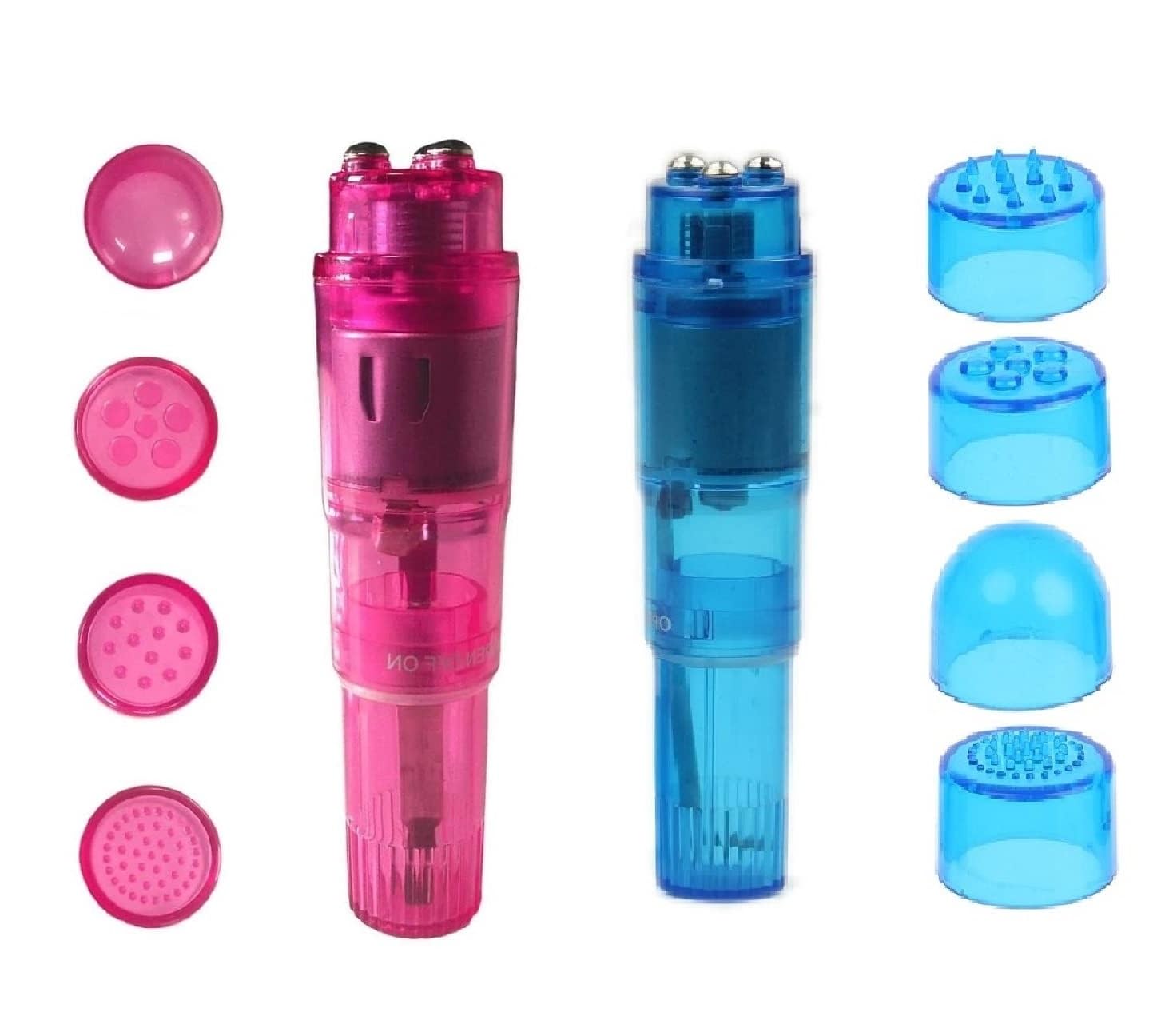 Kleines Mini-Massagegerät, tragbares Werkzeug für Frauen mit 4 Köpfen, Taschenstift für Gesicht, Hals, Kopf, Rücken und Schulter (Rosa und Blau)