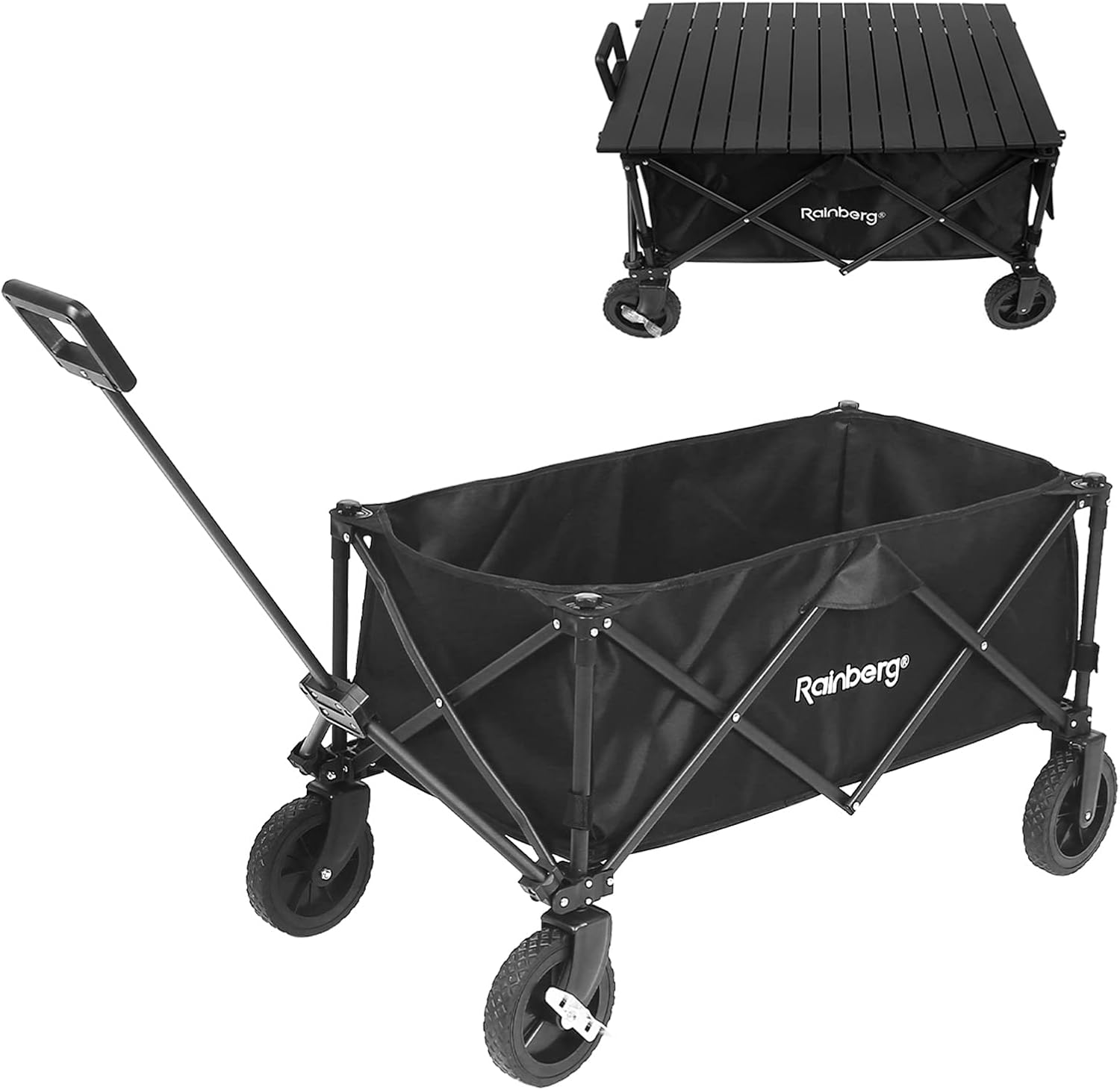 Rainberg Folding Trolley on Wheels & Table on Top Cart with Adjustable