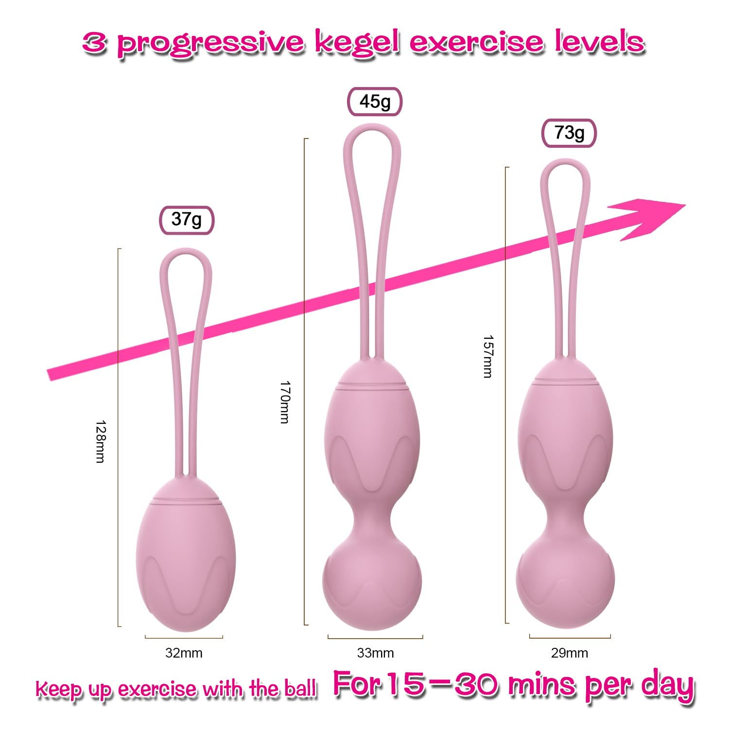 Kegel Balls Kit Exercise Weights,Kegel Balls da 3 per il controllo della vescica e dei muscoli del pavimento pelvico - Raccomandate dal medico (rosa)