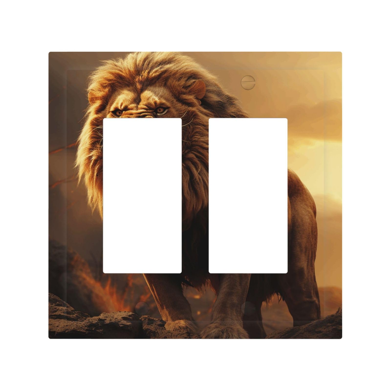 2-Gang Decorator Wall Plate Angry Roaring Lion Light Switch Cover Double Toggle Receptacle Wall Plate Mid Size 4.9" x 5" Wallplate Unbreakable Polycarbonate Outlet Faceplates Covers