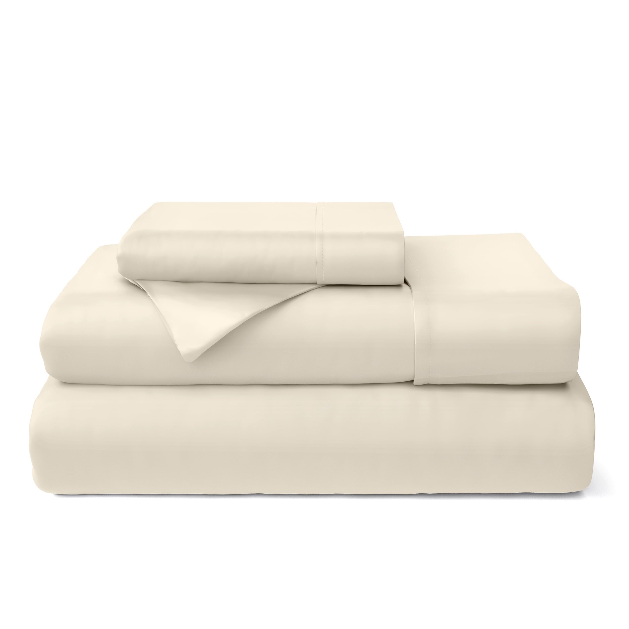 Cosy House Collection 100% Rayon Derived from Bamboo Bed Sheet Set - Cooling, Breathable, Silky Soft 3-Piece Deep Pocket Bedding Set (Twin, Cream)