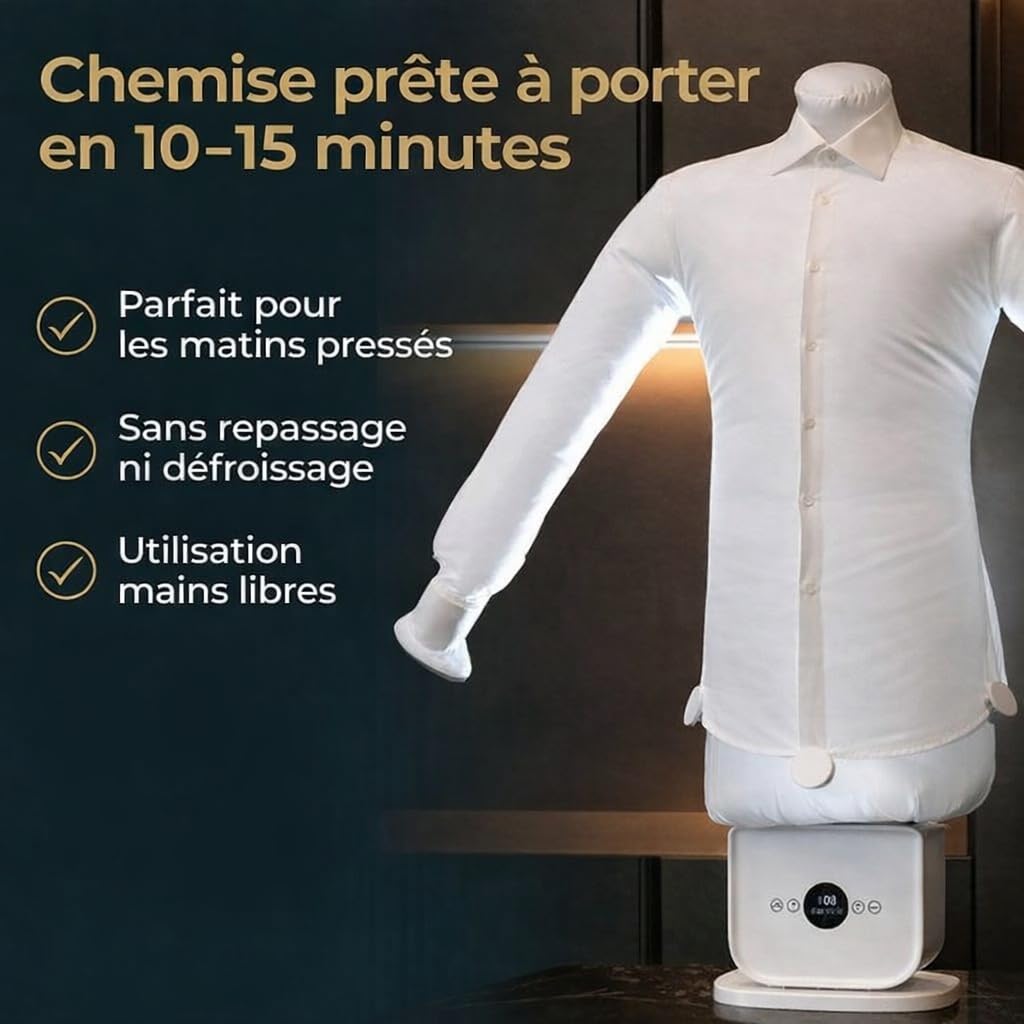 Défroisseur chemise automatique – Repassage sans fer – Séchage rapide 10–15 min – Chemises et pantalons sans plis – Appareil compact à air chaud
