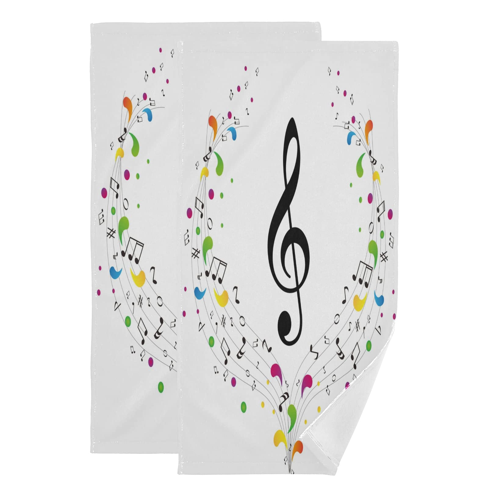 Puxuqu Multicoloured Hand Towel Pack Of 2, Music Treble Clef And Notes Face Towel For Bathroom Kitchen Hotel Beach Travel