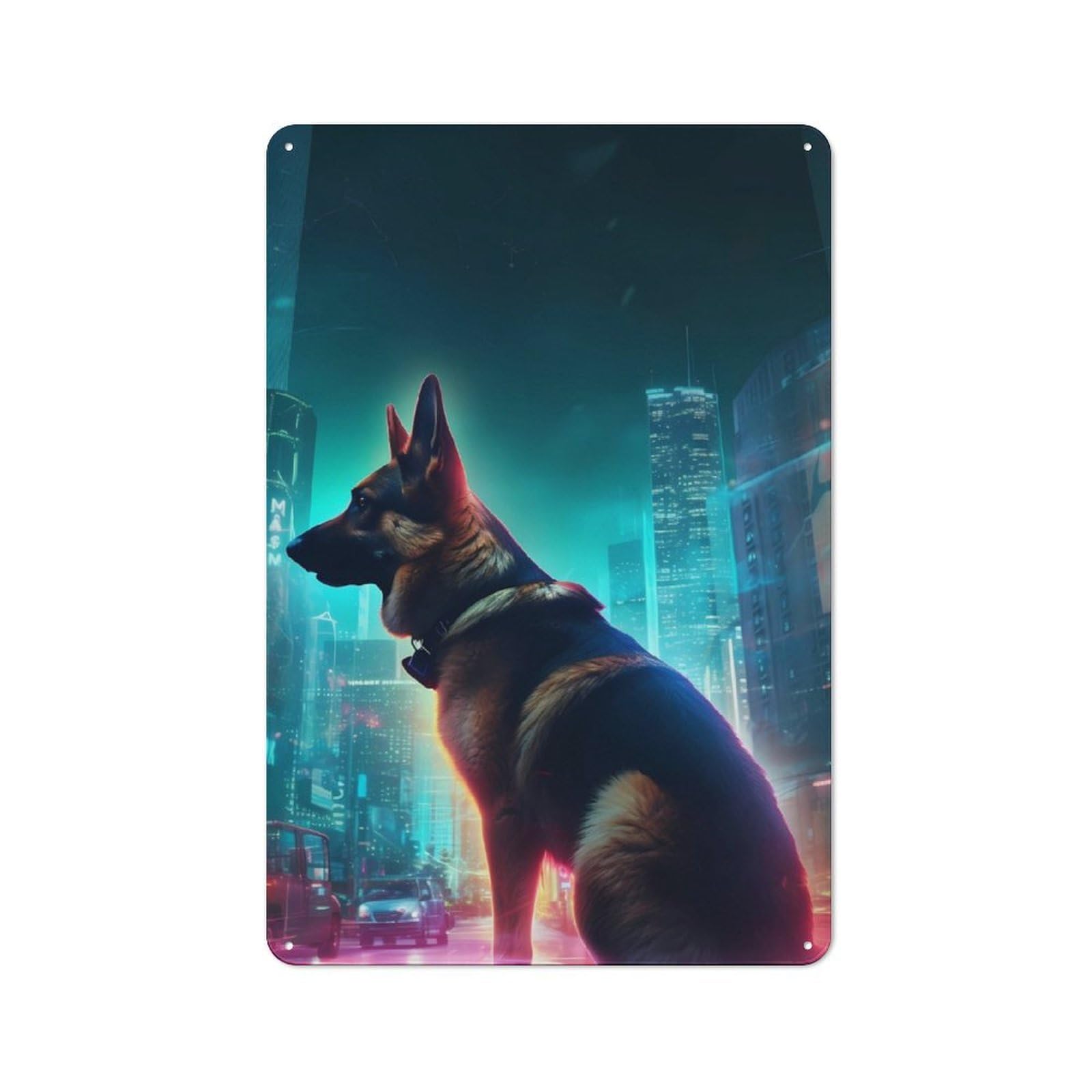 Junmoney German Shepherd Futuristic Printed Metal Sign 30X20cm For Home Office Or Studio, A Christmas Gift For People Styling Home Office And Studio