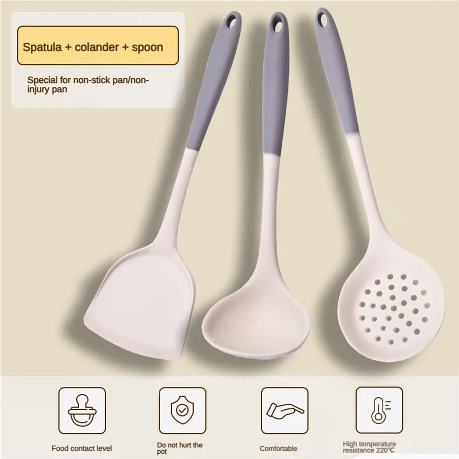 Silikon Küchenhelfer Set 1/2/3/4set Grau Weiß Silikon Spachtel Suppe Löffel Set Antihaft Pfanne Kochutensilien(MULTI)