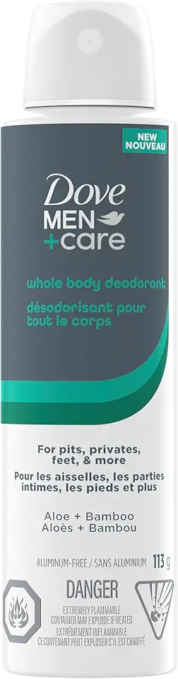 Dove Men+Care Whole Body Spray, Aluminum-Free Deodorant, Aloe & Bamboo Suitable from Pits, Privates, to Feet, 113g