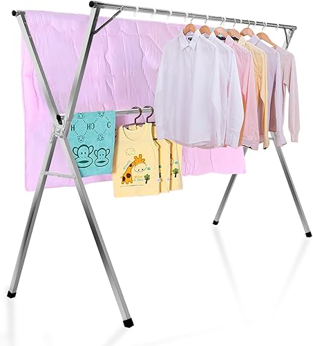 TORIBIO Estante de secado de ropa de 59 pulgadas, estante de secado retráctil plegable para interiores y exteriores, longitud ajustable de acero