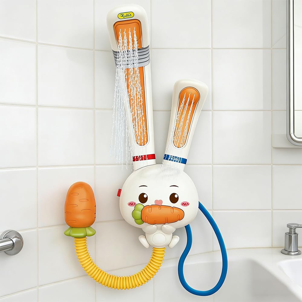 Baby Bath Sprayer Toy, Toddlers Bath Shower Double Spray Heads Bunny Electric Toy