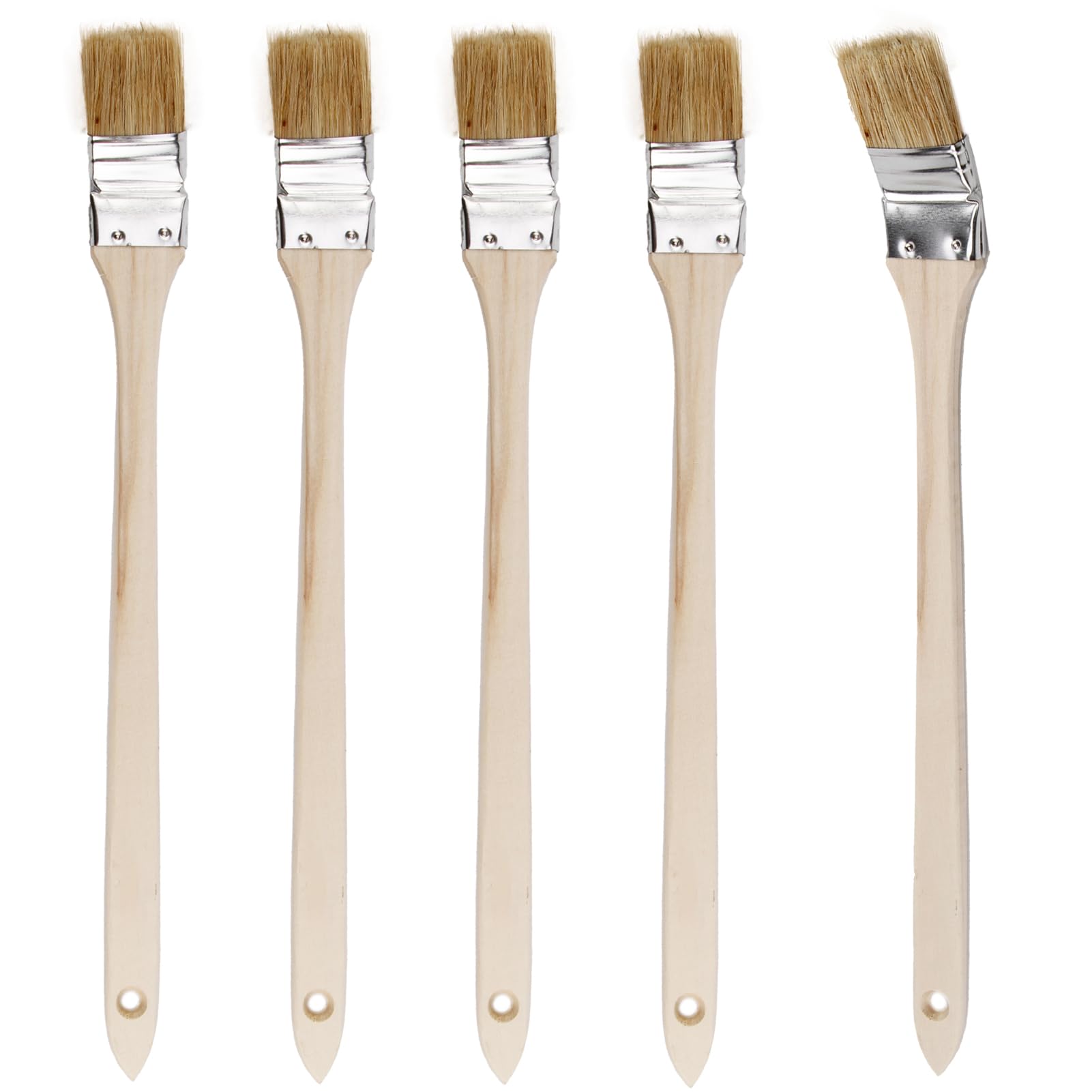 Lot de 5 pinceaux coudés de 40 mm avec long manche en bois pour radiateur pour couper et bordurer, mélange de poils synthétiques et naturels pour murs, garnitures, meubles, clôtures, zones étroites