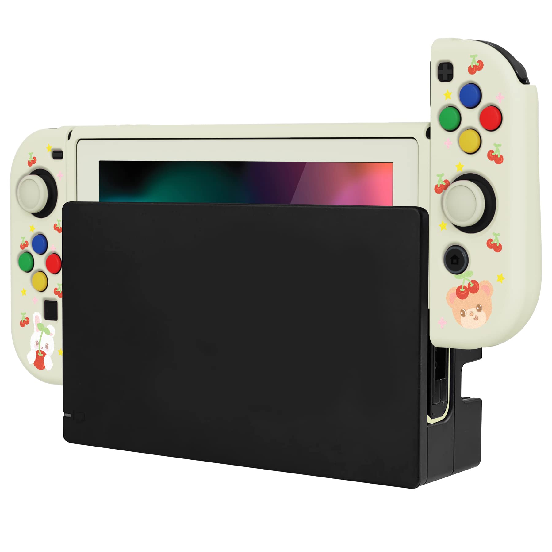 playvital ZealProtect Soft Protective Case for Nintendo Switch, Flexible Cover Protector for Switch with Screen Protector & Thumb Grip Caps & ABXY Direction Button Caps - Cherry Bunny & Cherry Bear — view 8