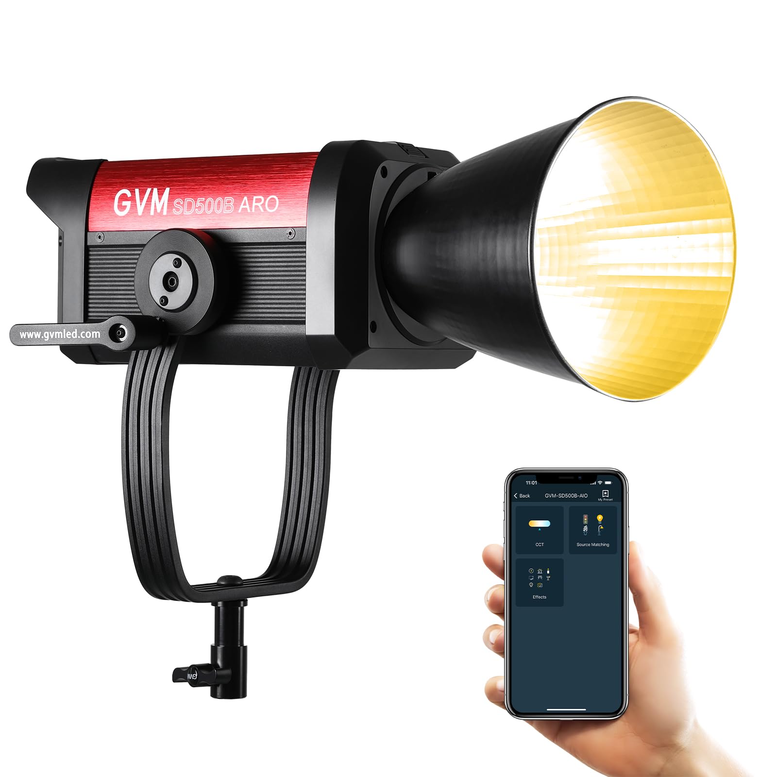 GVM 500W LED Video Light, APP Control, 2700K-6800K CCT, 227040lux@1m with Standard Cover, 12 Dynamic Effects, Bluetooth Control for Photography,