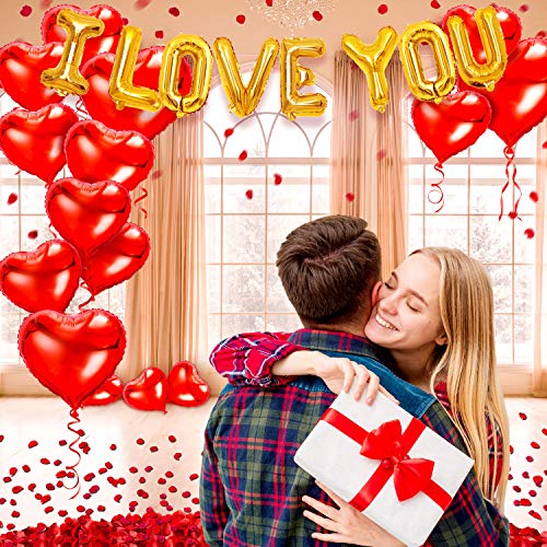 kortes I Love You Balloons and Heart Balloons Kit with Rose Petals, Valentines Day Decorations for Party - Image 4