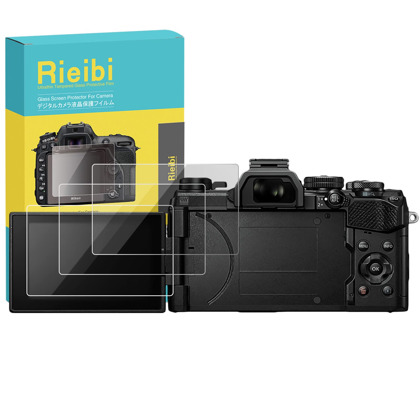 (3 Packs) Rieibi Screen Protector for Olympus OM-5 OM5 Digital Camera, 0.25mm 9H Hardness Tempered Glass Film for OM System OM-5 OM5 Anti-Scratch