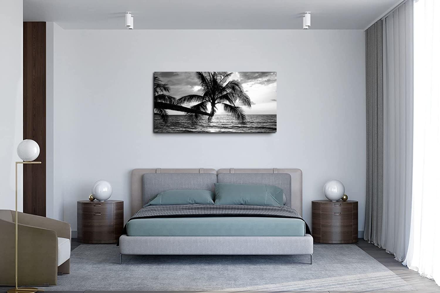 Black and White Palm Tree Canvas Wall Art -Black White Ocean Nature Print -Modern Nature Picture Painting Artwork Framed for Bathroom Living Room Office Wall Decor-20 x40 inch