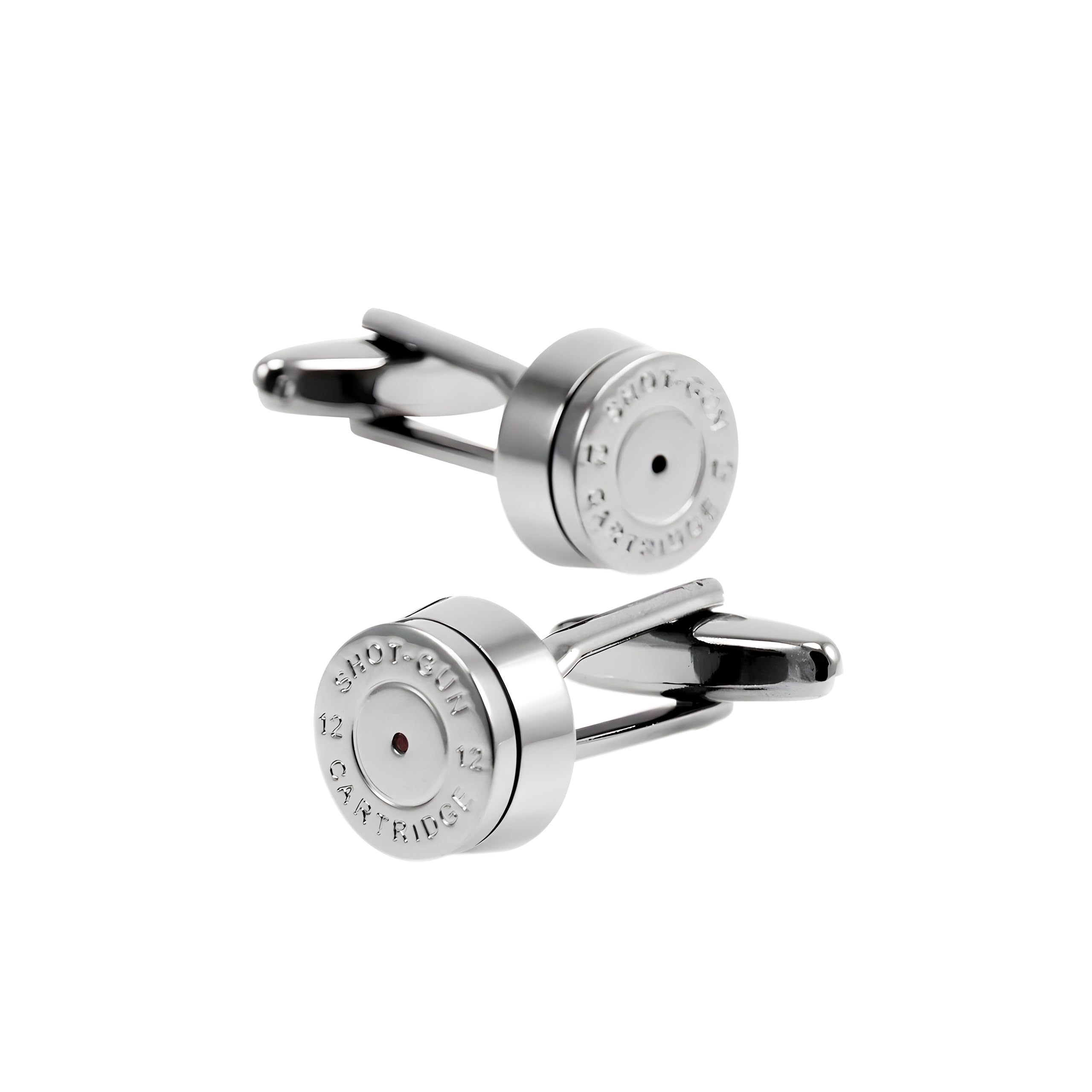 Gemelos de Camisa Cartucho Calibre12 Escopeta en Plateado | Gemelos Originales Para Camisas | Para Hombres y Niños | Regalos Para Bodas, Comuniones, Bautizos y Otros Eventos