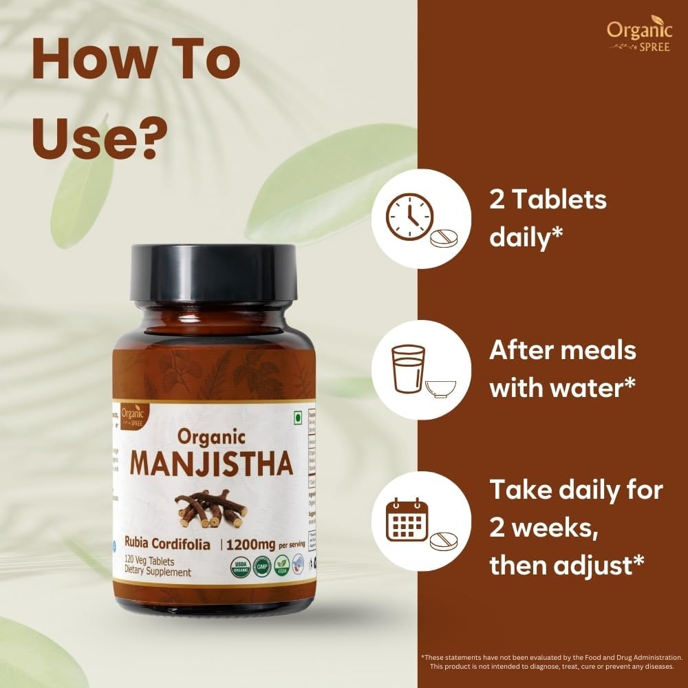 Manjistha 120 Tablets | Rubia Cordifolia (Manjistha) | USDA Organic Certified | Supports Lymphatic Health* | Dietary Supplement - 120tab - Image 5
