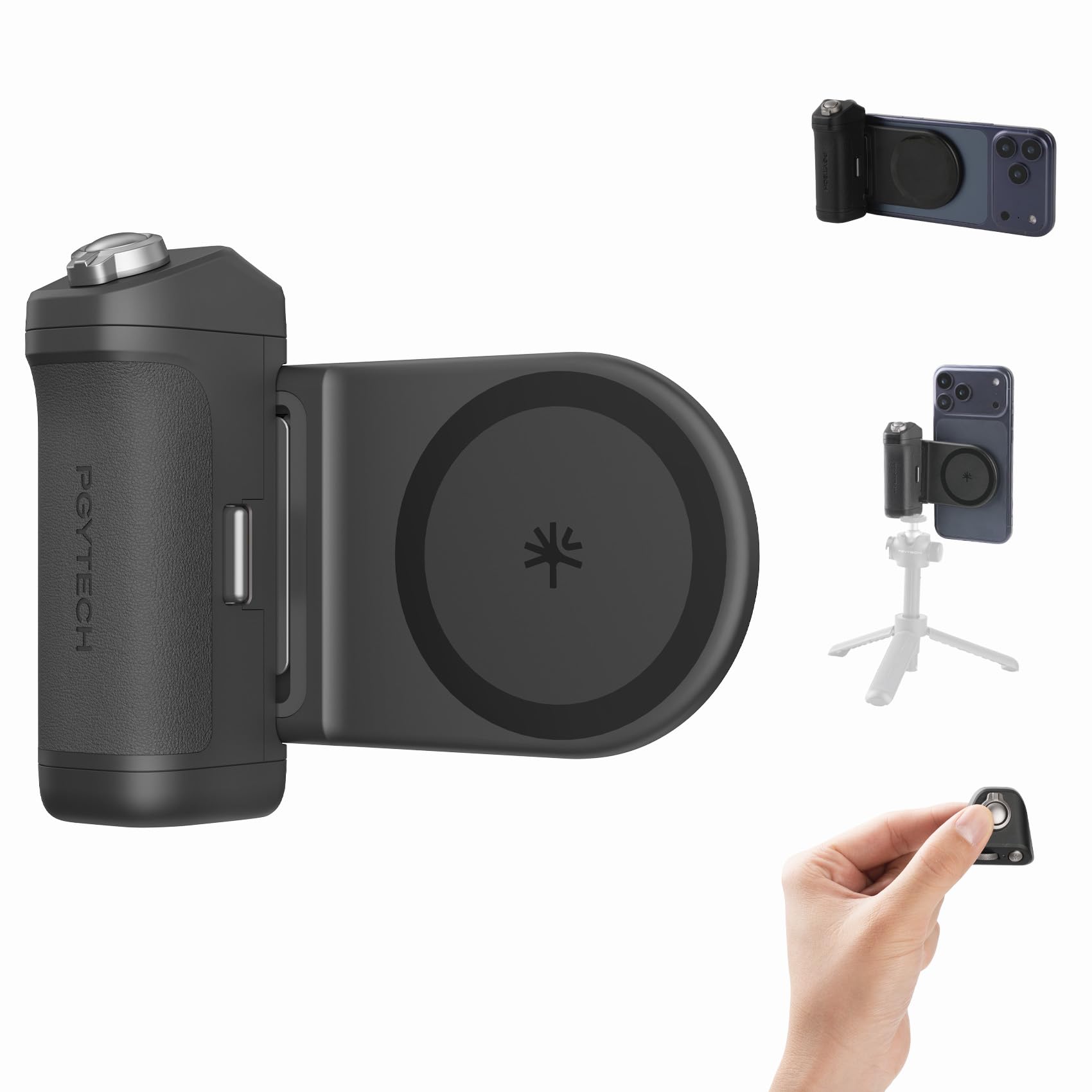 PGYTECH MagCam 2 Poignée pour Smartphone, Kit Modulaire 3-en-1, Télécommande Bluetooth, Poignée de Charge et Support MagSafe sans Fil, pour iPhone 12–17/Android 14 (Noir)