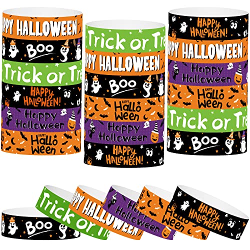 MIAHART 100 Pièces Bracelets en Papier 3/4 Pouces Bracelets en Papier Thème Halloween pour Enfants Halloween Trick or Treat Articles de Fête, 6 Modèles Différents Cover