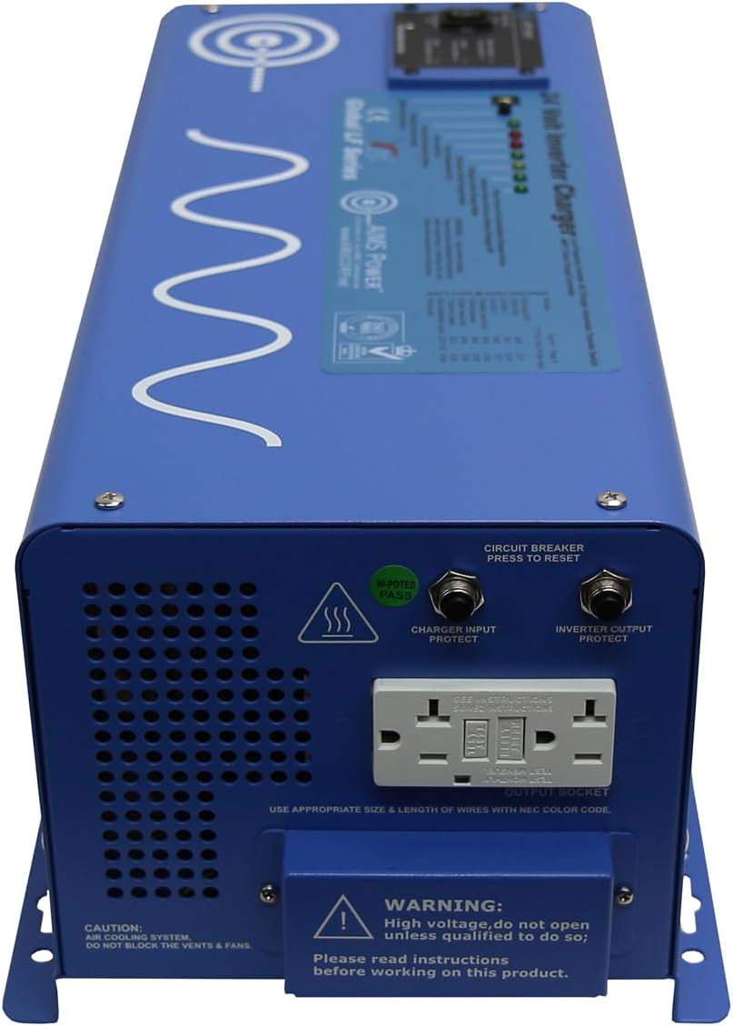 AIMS Power 2000 Watt 24 VDC Pure Sine Inverter Charger 120 VAC Output 30A Charger 30A Transfer Switch PICOGLF20W24V120VR