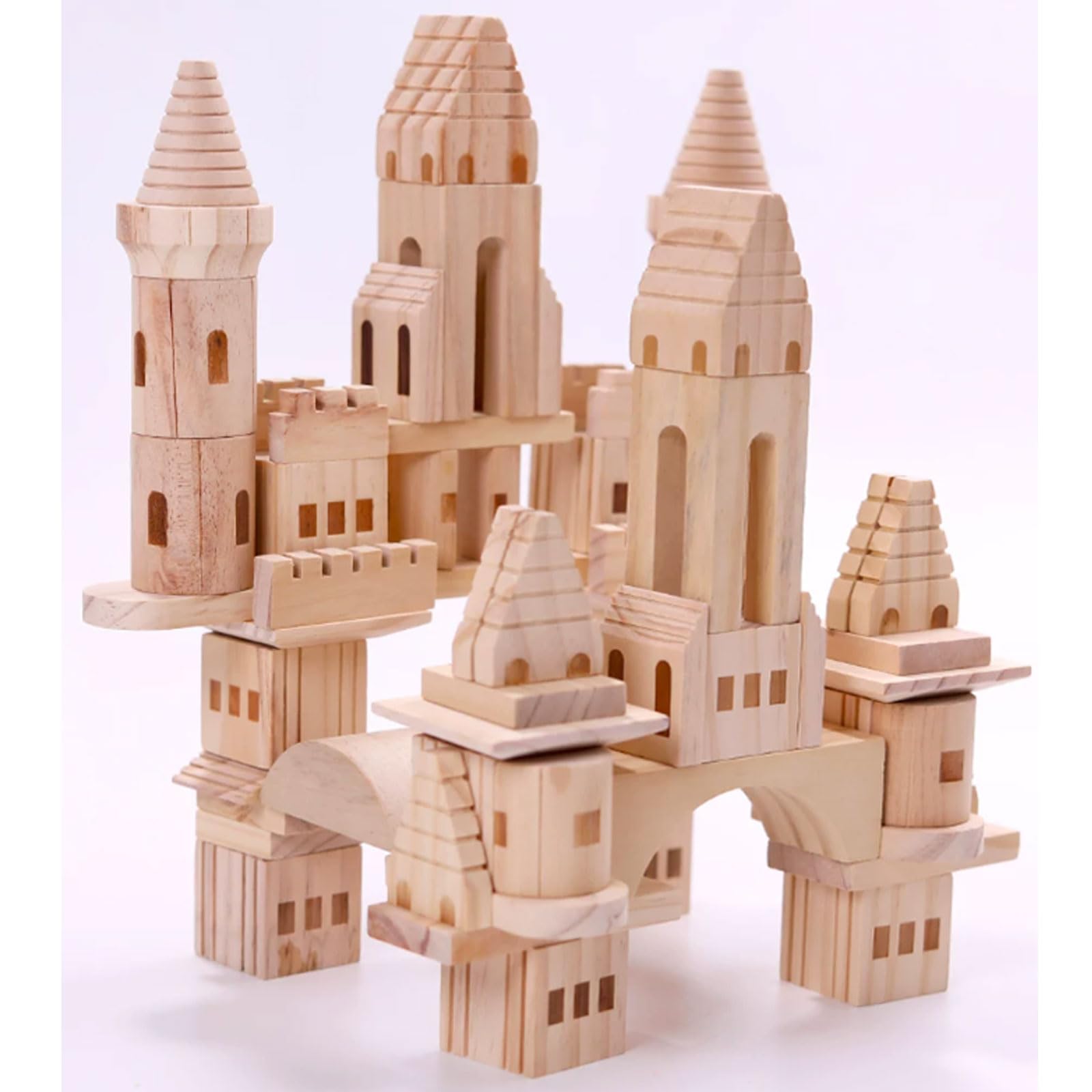 Set Blocchi Costruzione Legno Naturale Incompiuto Montessori Forma Castello | Giocattolo da costruzione in legno grezzo non verniciato e aperto, blocchi STEM per immaginazione creativa