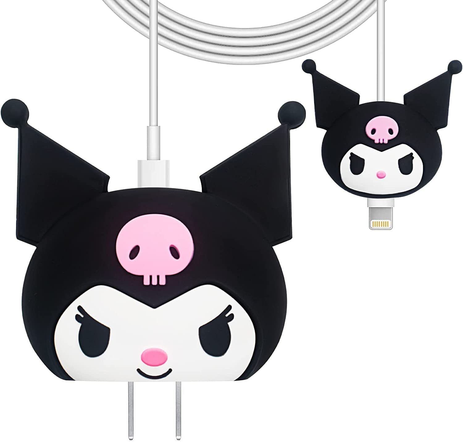 Daemon 3D Cute Cartoon Series Charger Protector case Compatible for 18W 20W iPhone 14 13 12 11 Pro Max/Charger Head Protective Cover(USB Cable Not Included) (Black Catty)