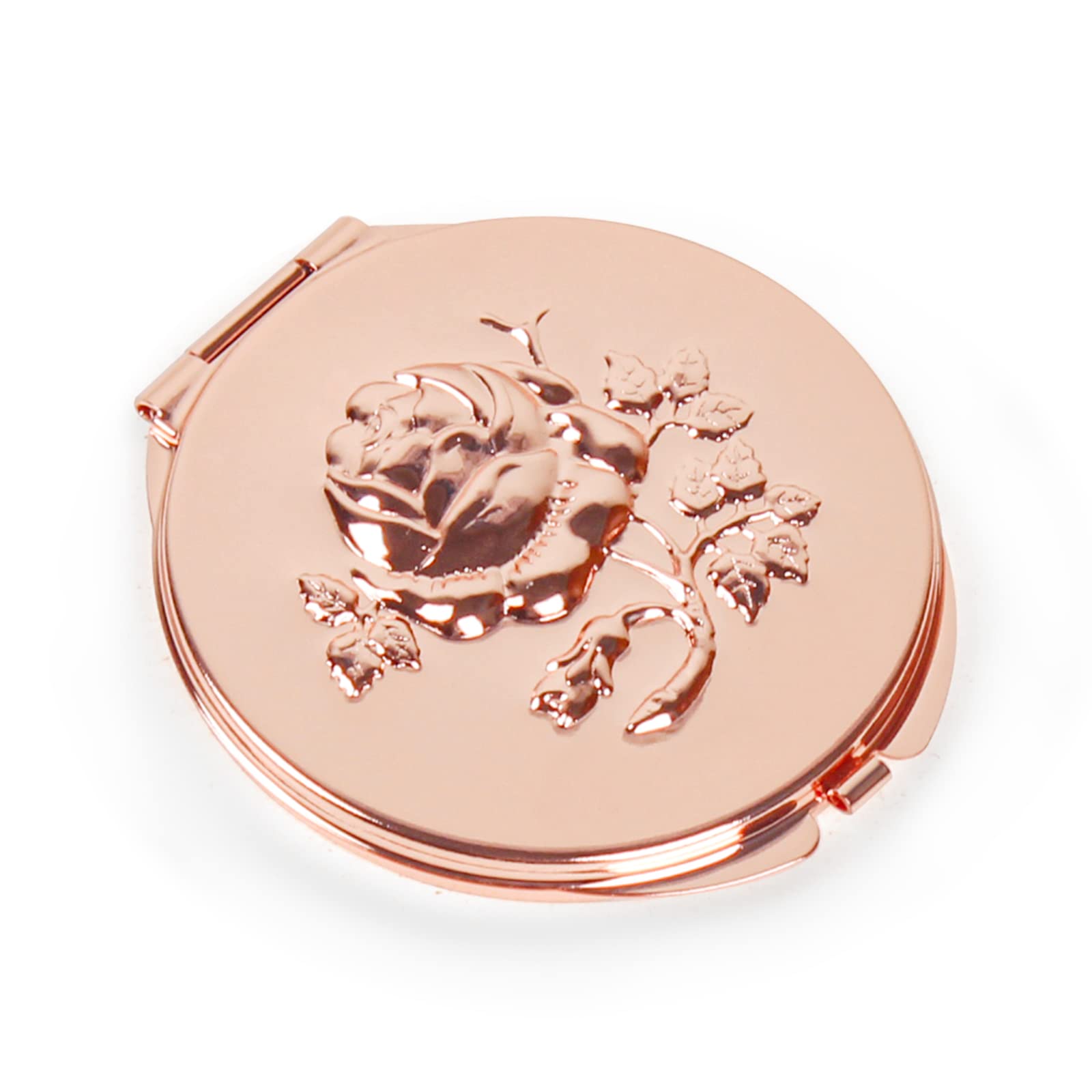 Goshentech Specchio Da Viaggio Compatto In Metallo Retrò Specchio Portatile 1X/2X Ingrandimento Compatto E Portatile Pieghevole (Oro Rosa)-image