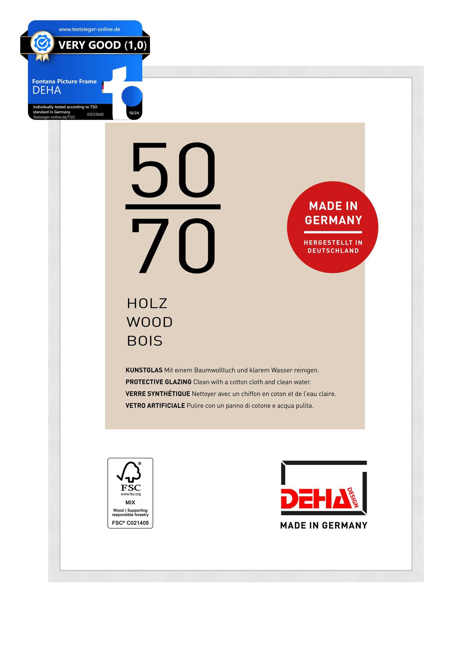 DEHA Design marco de madera Fontana, 50x70 cm, Blanco