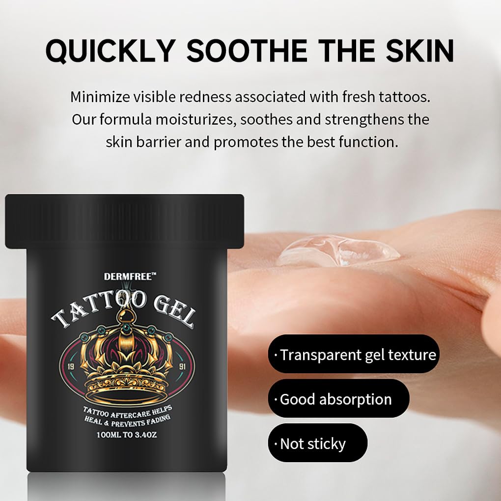 Tattoo Aftercare Gel 3.4 oz (100 mL) – Lightweight Tattoo Care for Before, During & After, Moisturizing & Soothing Gel to Help Maintain Vibrant Tattoo Appearance, Non-Greasy
