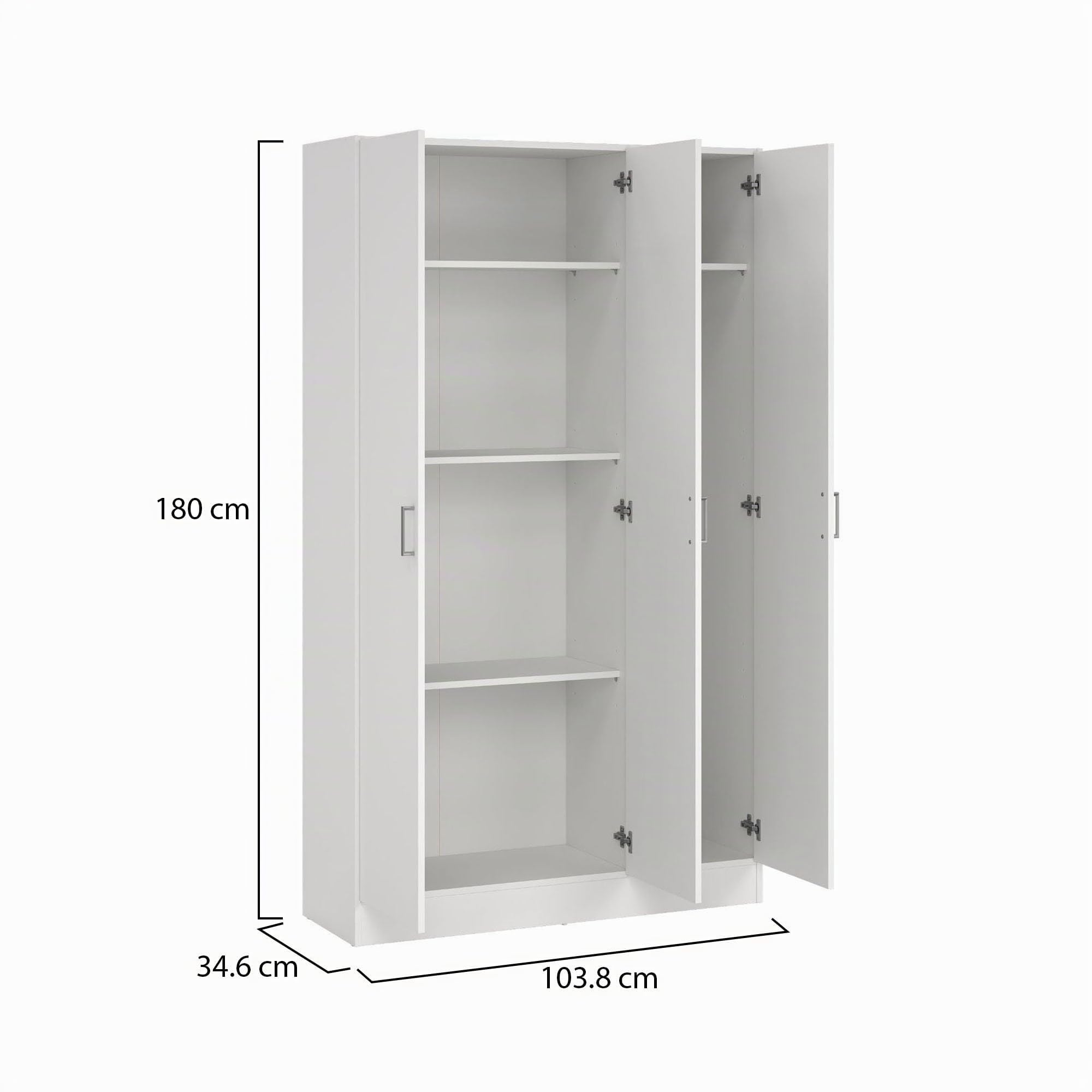 Dmora Tarapoto - Armadio Multiuso Grande 4 Ripiani, 3 Ante: 103.8x180h cm, Bianco