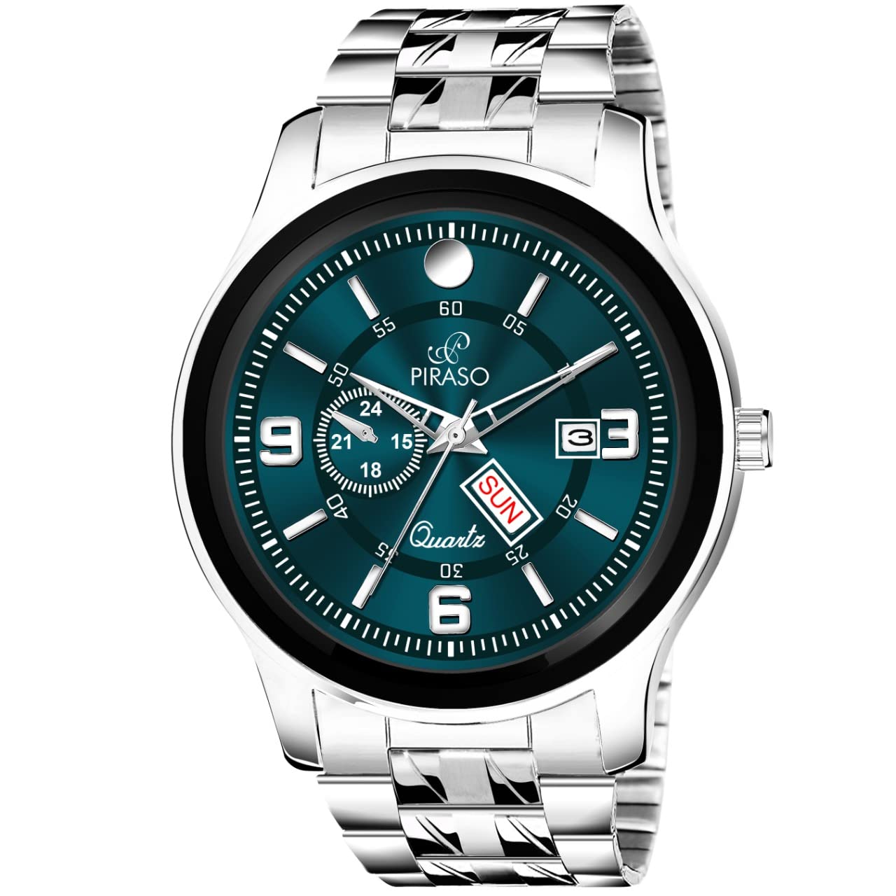PIRASO Stainless Steel Analog Day And Date Working Display Blue Black Dial & Silver Chain Watch For Men & Boys (B0B9KY53WJ) Amazon Price History, Amazon Price Tracker