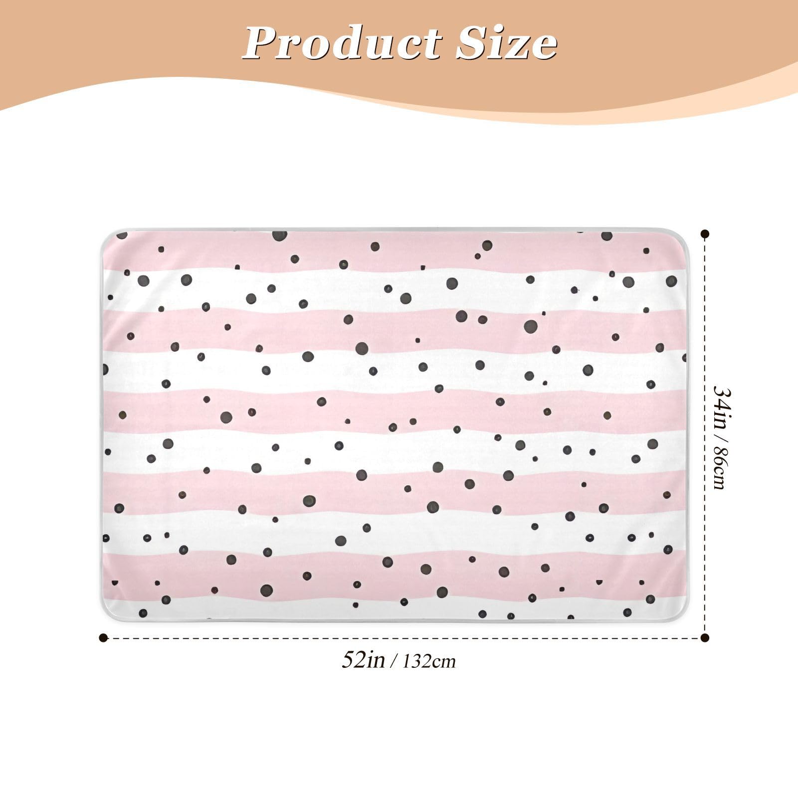 Stripes Wave Polka Dot Pink Mattress Protector Pads, Large, Adult Incontinence Pads for Bed, Soaker Pads for Beds for Adults Washable