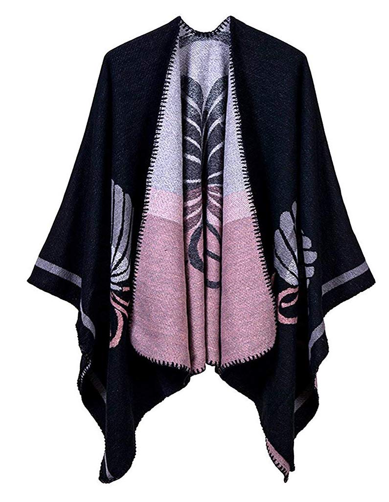 Urban CoCoWomen's Vintage Pattern Open Front Poncho Cape Shawl