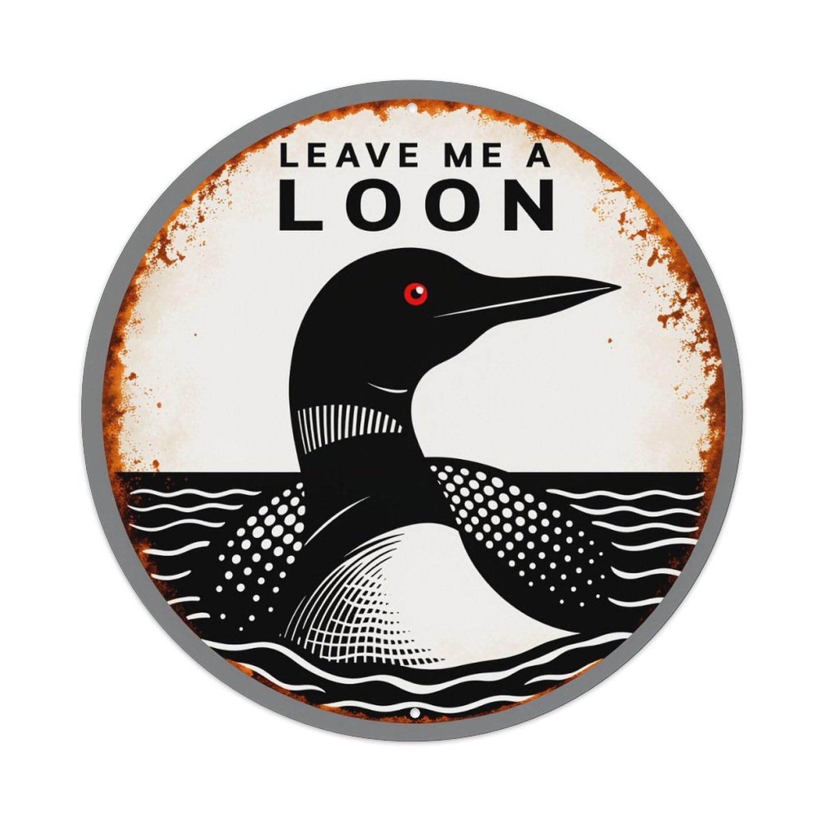 Wmlzdnwr Vintage Loon Bird Water Pattern Black And White Design Round Tin Sign,Retro Wall Art,Metal Poster For Home, Bar, Garage, Cafe, Rustic Indoor & Outdoor Decor, 8X8 Inches