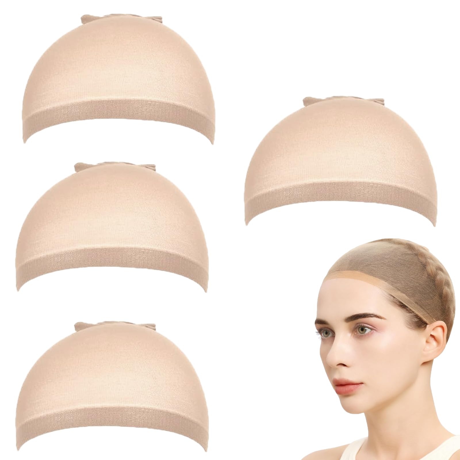 Skinlike HD Wig Cap, 4 Pieces Invisible and Sheer Breathable Ultra-thin Stretchy Stocking Caps for Lace Front Wigs, Bald Cap for Women (4pcs)