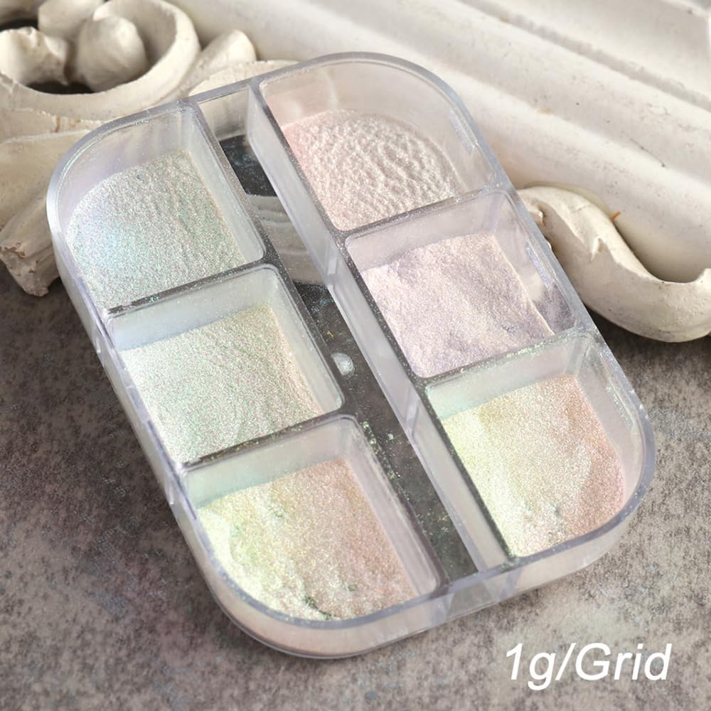 6 griglie cromate glitterate per unghie, polvere per unghie, polvere per unghie, polvere per unghie, decorazione per nail art, artigianato in resina (01_Aurora)