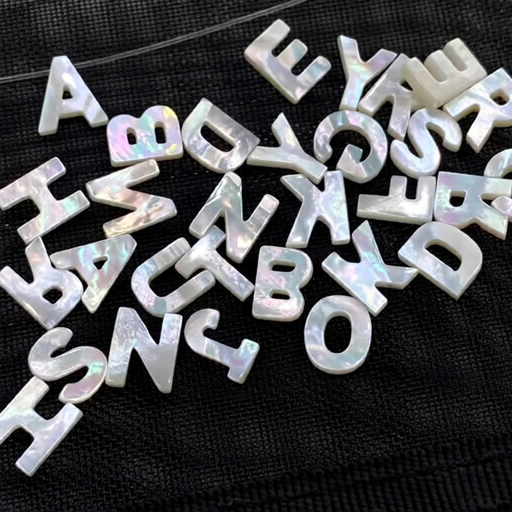 Koraliki z literami, 26 sztuk, muszla, alfabet, litery, koraliki do nawlekania, charms, koraliki do nawlekania, do bransoletek, biżuterii, rzemiosła, pierścionków, kolczyków