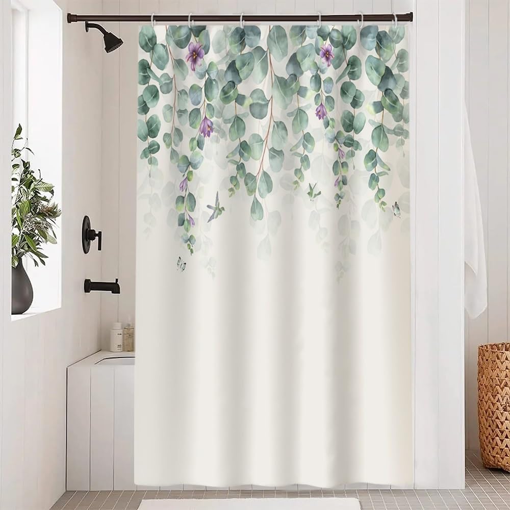 Cortina de Ducha de Hoja Eucalipto, Cortinas de Ducha Verde Oro Abstracto Planta Cortinas de Baño Antimoho Impermeable Lavable Tejido de Poliéster Cortina Ducha con 12 Ganchos 120x200cm — view 123