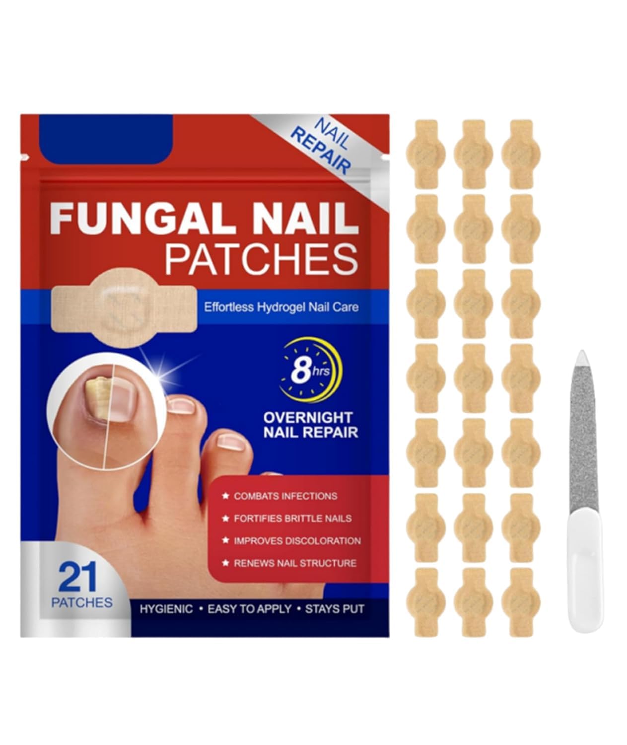 21 Pcs Nail Care Support Patches for Overnight Use | Easy Apply Nail Revitalizing Strips for Damaged Looking Nails | Comfortable, Discreet & Mess Free Nail Care Solution-image-17