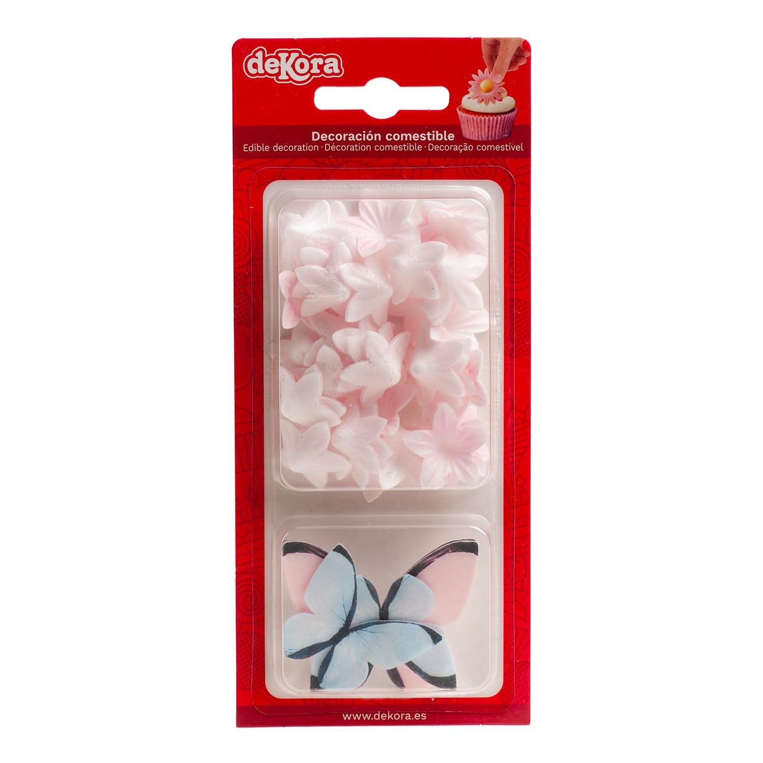Set de Decoraciones Comestibles para Tartas y Cupcakes - Obleas Sin Gluten, Azúcar ni Lactosa - 39 Piezas - Flores Rosas, Hojas Verdes y Mariposas