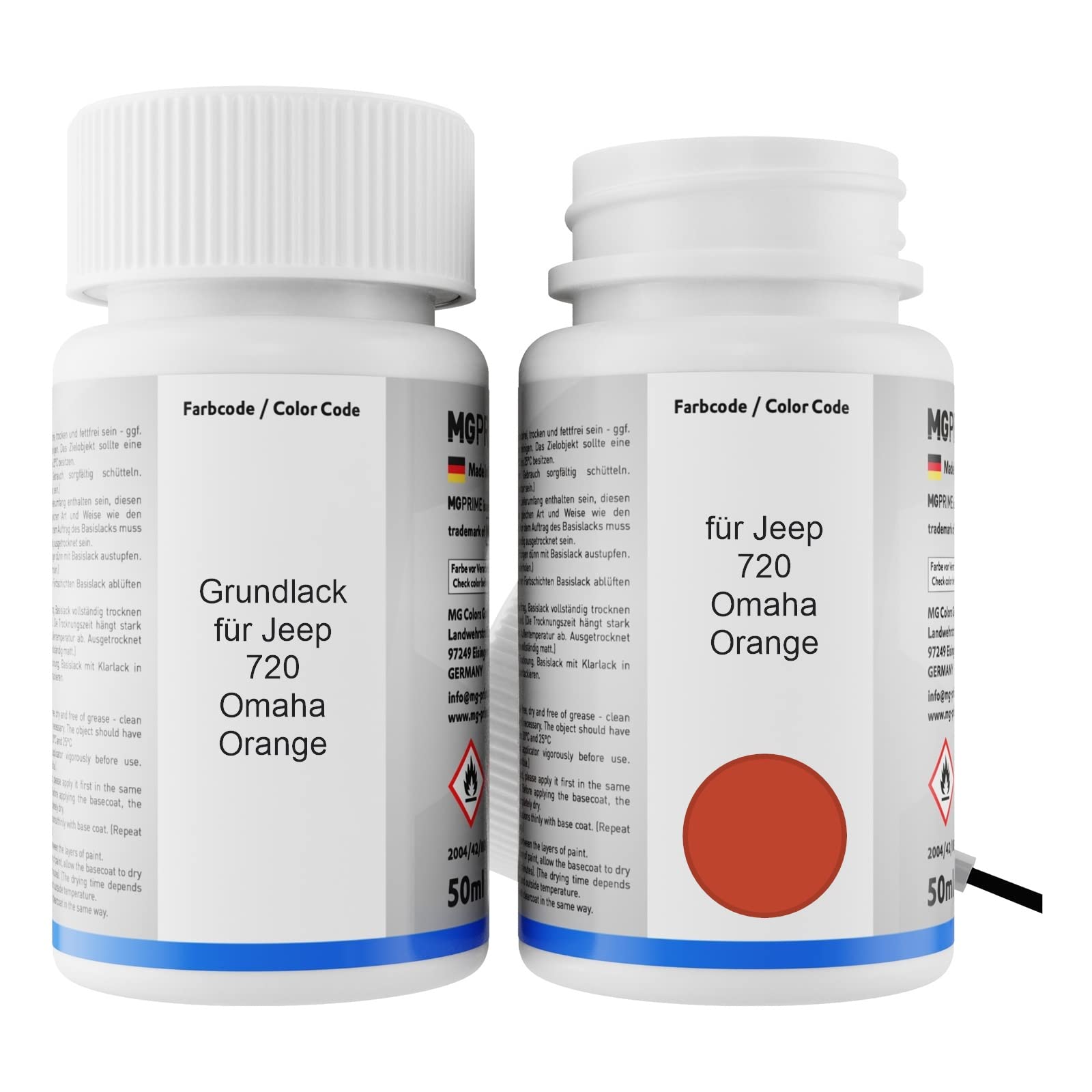 MG PRIME Vernice per auto Kit stilo di ritocco per Jeep 720 Omaha Orange Vernice di fondo vernice di base vernice trasparente ognuno 50ml