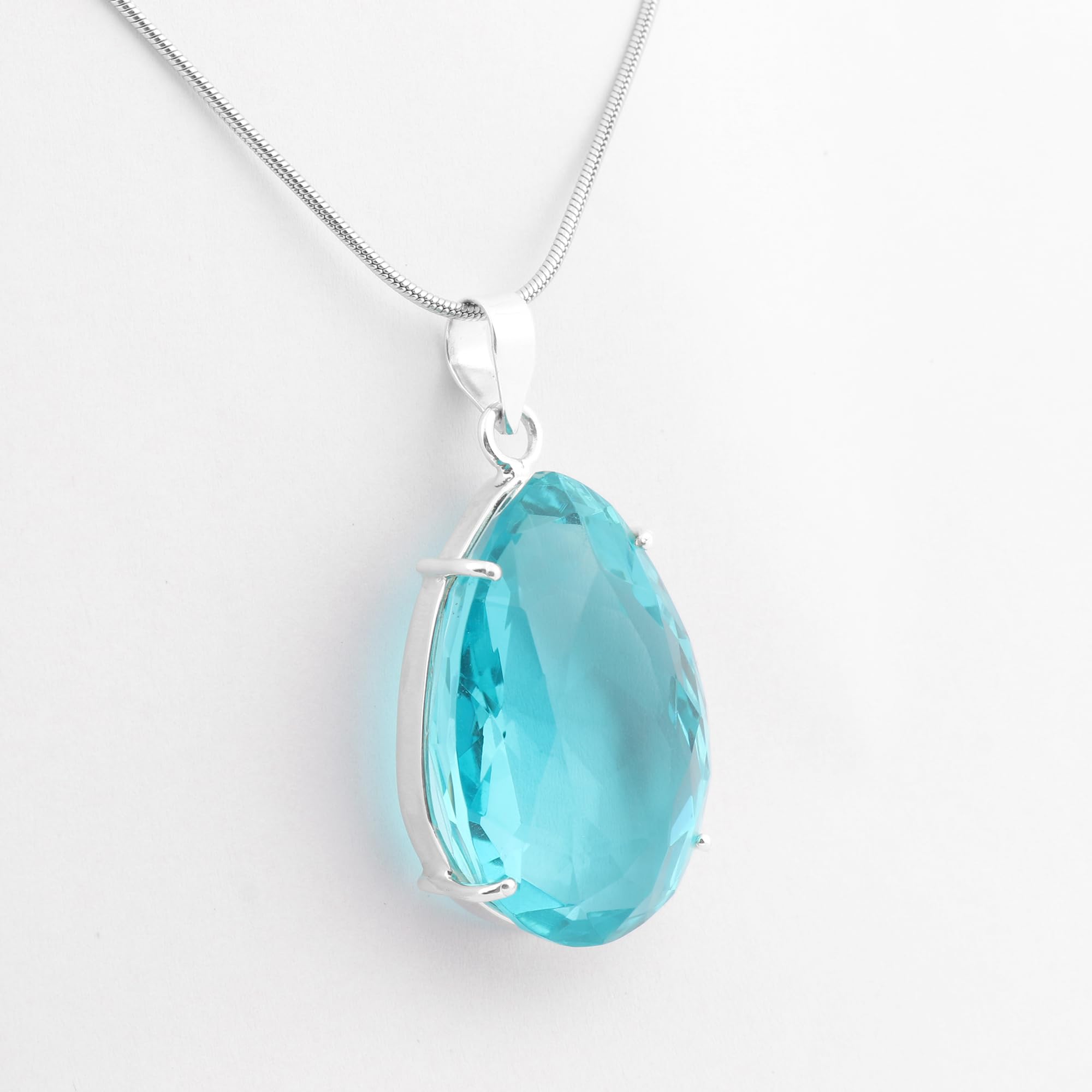 GEMHUB Silver Pendants 97.50 Carat Blue Topaz Pendant Gemstone Necklace Sterling Silver Pendant