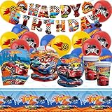 70 Piezas Vajilla para Fiesta de Cumpleaños de Coche, Decoración de Coche de Carreras, Autos Vajilla Incluir 1 Mantel, 10 Platos de 7'', 10 Platos de 9'', 10 Vasos, 20 Servilletas - 10 Personas
