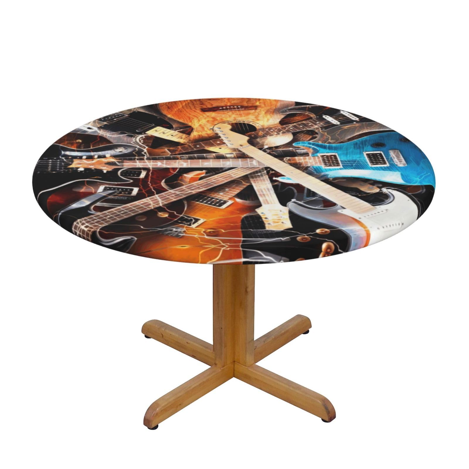 ZQYTGFDC Magic Electric Guitar Music S Decorative Round Tablecloth Waterproof Anti Stain Oil Proof Size for 40 50 inch
