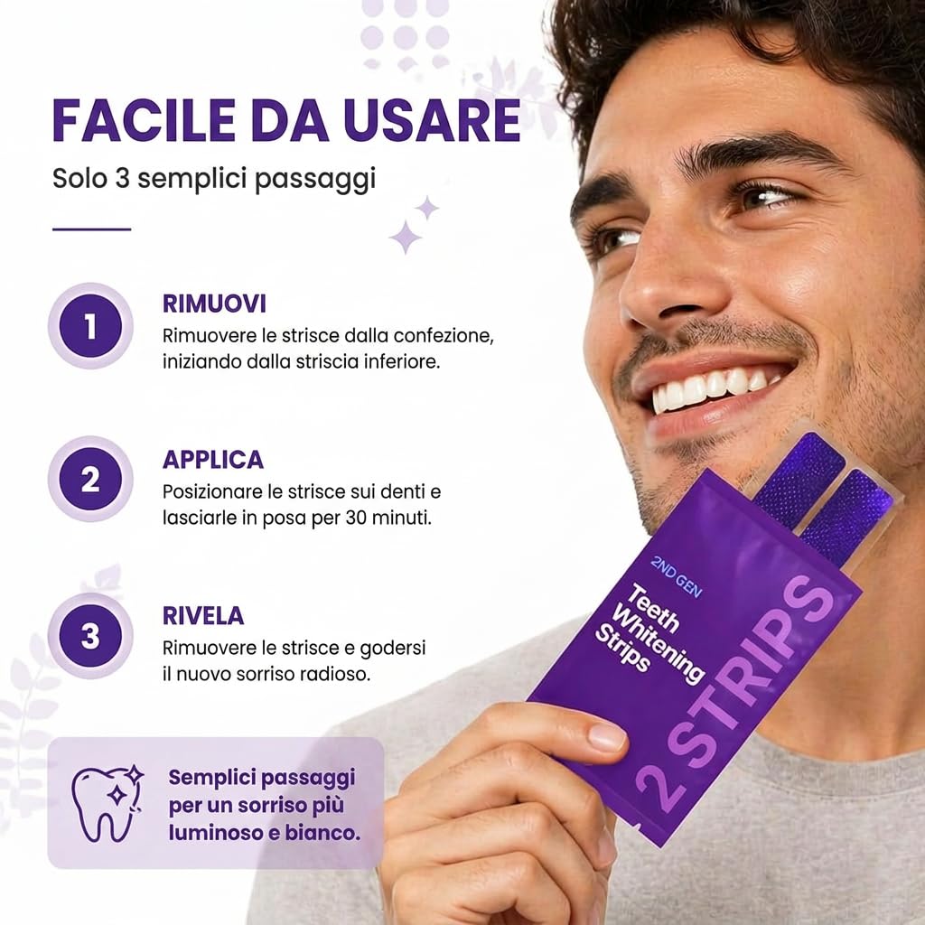 Dr Dent Bleaching Strips 42 Strisce Sbiancanti per Denti Senza Perossido con Tecnologia Viola Delicate sullo Smalto
